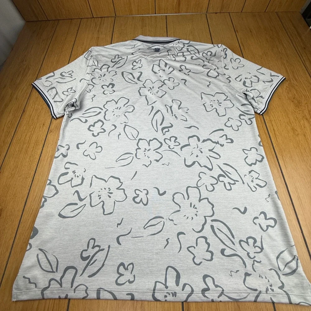 G/FORE Mens Floral Print Polo Shirt Grey XXL‎ Short Sleeve Golf Performance